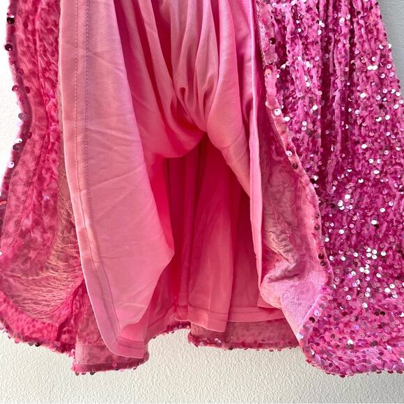 Faeriesty One Shoulder Sleeveless Pink Sequin Cocktail Dress, Women's Medium - Picture 9 of 13